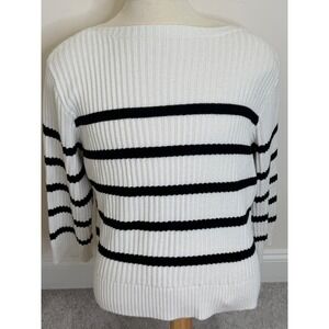 Ava & Viv Striped Ribbed Knit Boat Neck Sweater White Black 1X